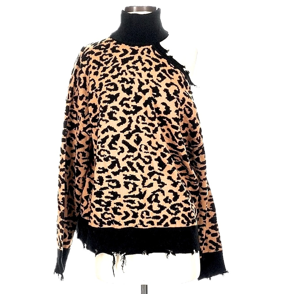LOVERS + FRIENDS Leopard Distressed Turtleneck Sweater | Sz S